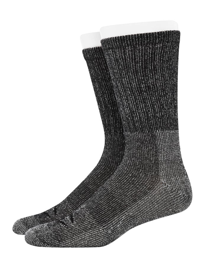 Champion Mens Socks NZ - Outdoor Midweight Crew With Wool 2-Pairs Black ( 2519-RXLCJ )